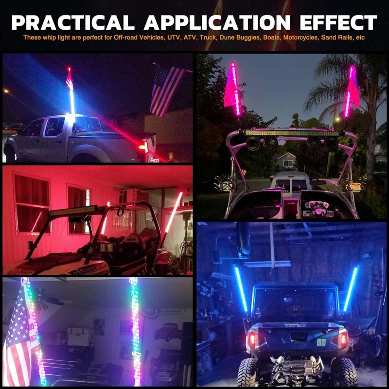 DREAMIZER LED Whip Lights for Side by Side - ATV Whip Flag - Spiral Rock Light with Flags for RZR Can-Am X3 Ranger Wrangler JK- 2pcs 3ft - Image 3